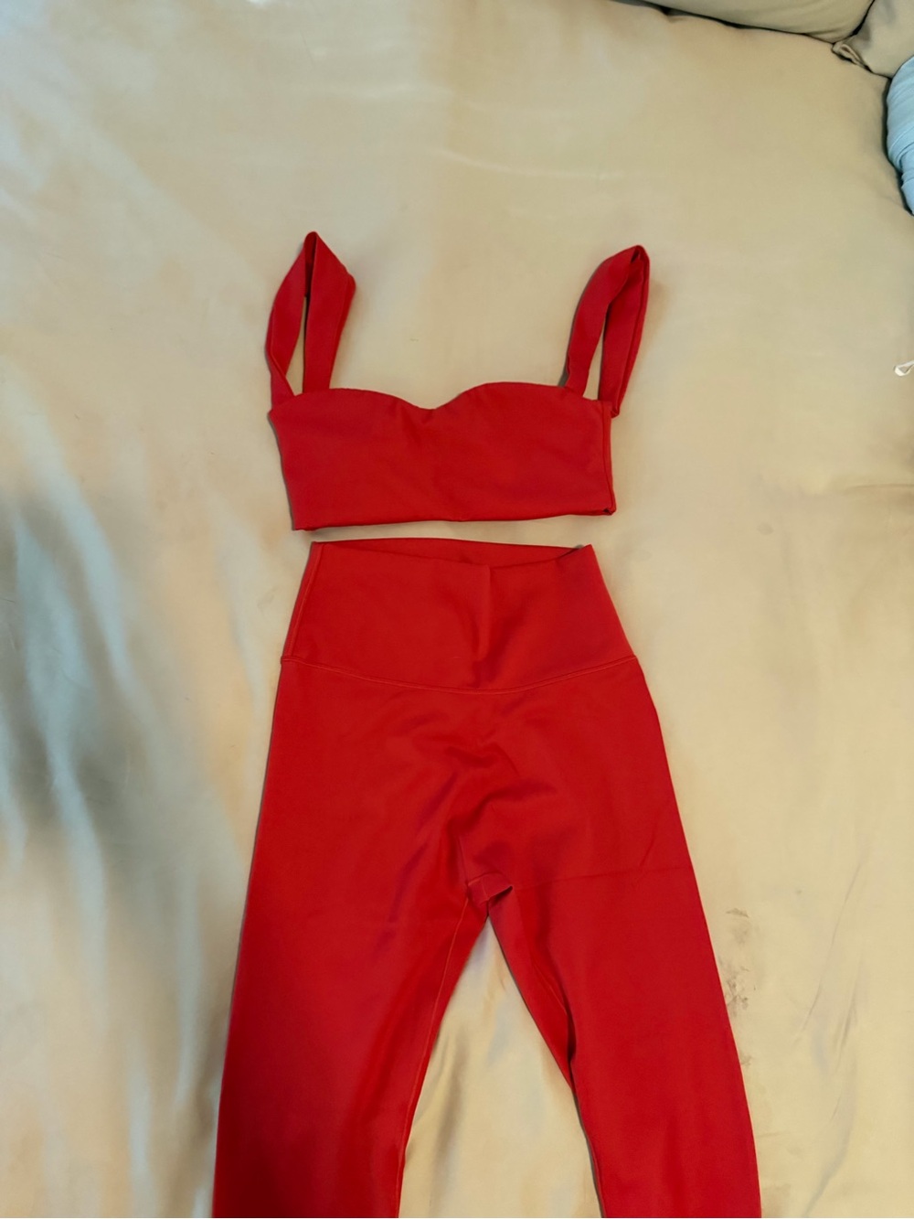 Red High-Waist Leggings with Matching Crop Top - Women